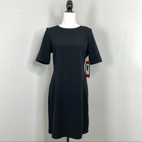 π NWT Womenβs Mario Serrani Italy Black Short Sleeve Ribbed Career Dress Size M - Picture 4 of 10